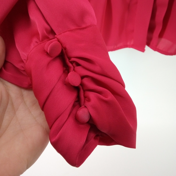 Vintage Shiny Blouse Concepts Pink Made in Korea Shoulder Pads Polyester Top 12 - Picture 5 of 9